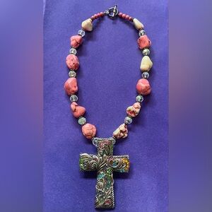 Texas size cross and nugget necklace